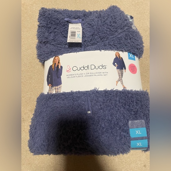Womens Cuddl Duds Plush 1/2 Zip Pullover With Velour Fleece Jogger PJ Set